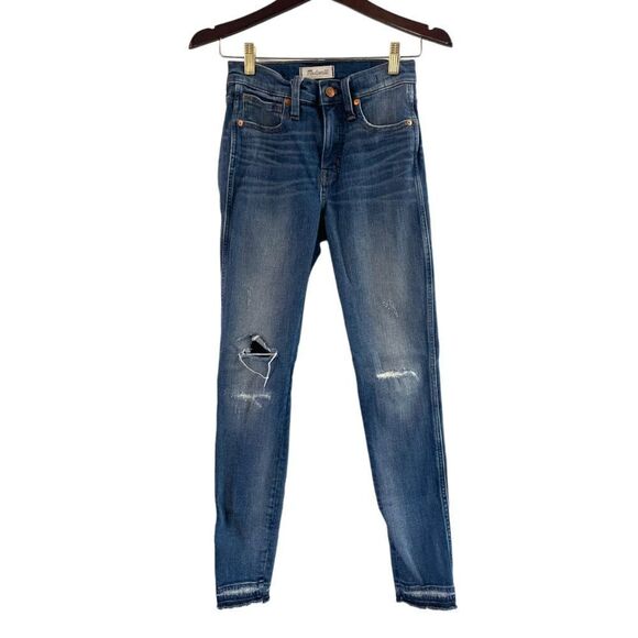 Madewell 9" Mid-Rise Skinny Jeans in York Wash: Rip and Repair Edition, Size 25 - Picture 6 of 12